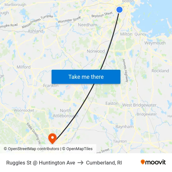 Ruggles St @ Huntington Ave to Cumberland, RI map