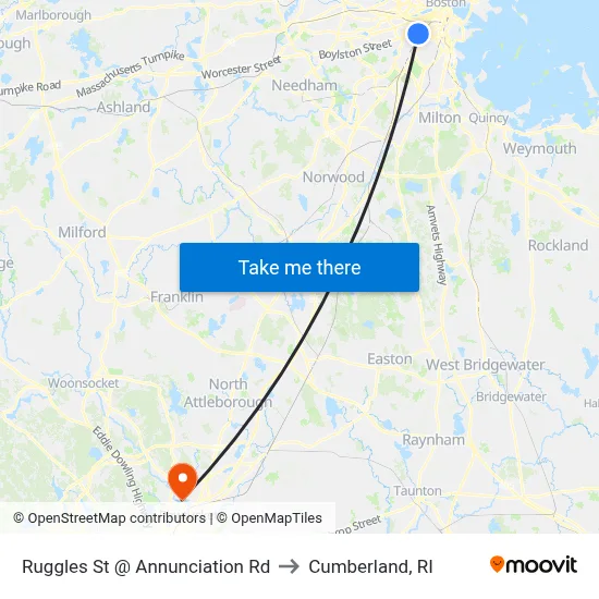 Ruggles St @ Annunciation Rd to Cumberland, RI map