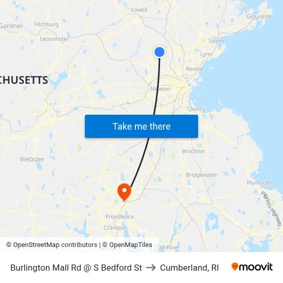 Burlington Mall Rd @ S Bedford St to Cumberland, RI map