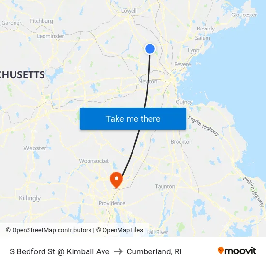 S Bedford St @ Kimball Ave to Cumberland, RI map