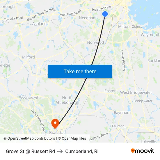 Grove St @ Russett Rd to Cumberland, RI map