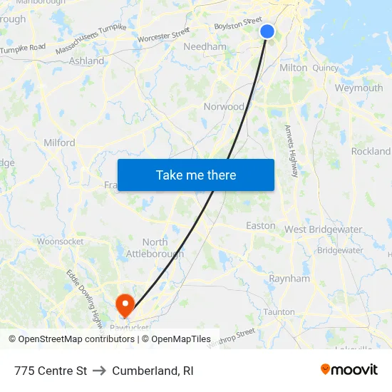 775 Centre St to Cumberland, RI map
