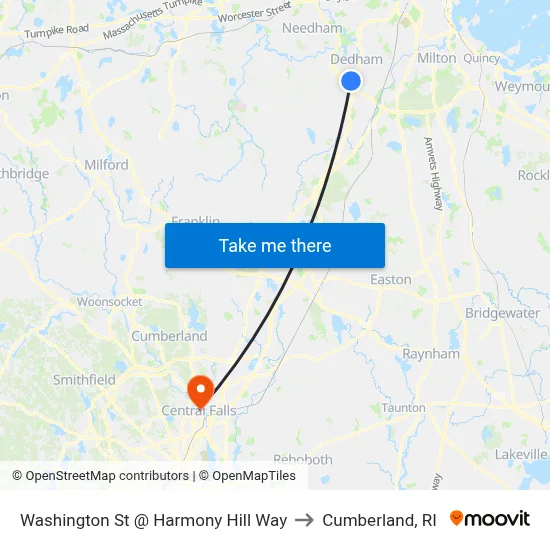 Washington St @ Harmony Hill Way to Cumberland, RI map