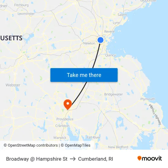 Broadway @ Hampshire St to Cumberland, RI map