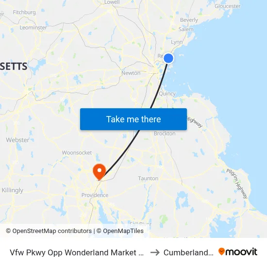 Vfw Pkwy Opp Wonderland Market Place to Cumberland, RI map