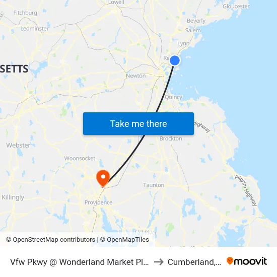Vfw Pkwy @ Wonderland Market Place to Cumberland, RI map