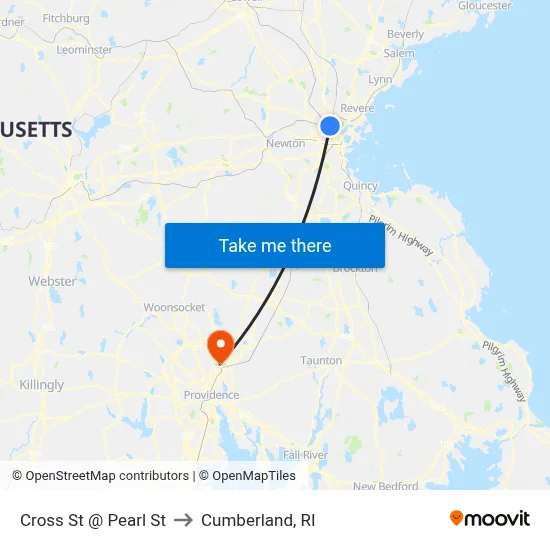 Cross St @ Pearl St to Cumberland, RI map