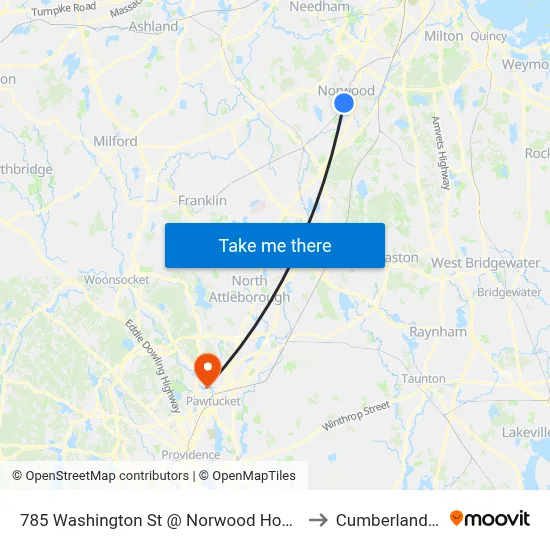 785 Washington St @ Norwood Hospital to Cumberland, RI map