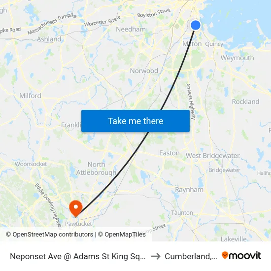 Neponset Ave @ Adams St King Square to Cumberland, RI map