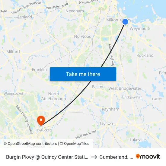 Burgin Pkwy @ Quincy Center Station to Cumberland, RI map