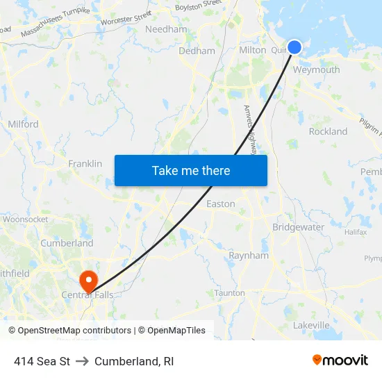 414 Sea St to Cumberland, RI map