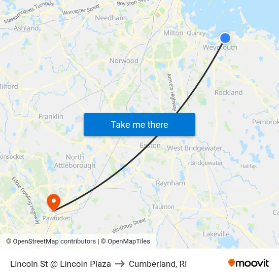 Lincoln St @ Lincoln Plaza to Cumberland, RI map