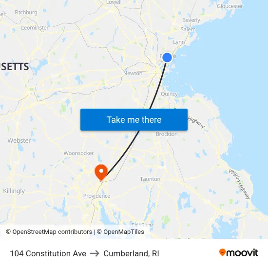 104 Constitution Ave to Cumberland, RI map