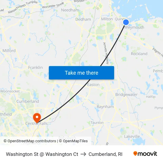Washington St @ Washington Ct to Cumberland, RI map
