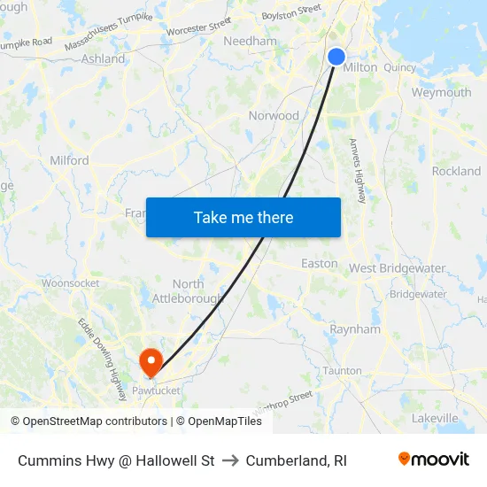 Cummins Hwy @ Hallowell St to Cumberland, RI map