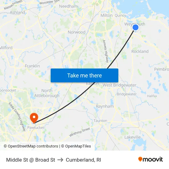Middle St @ Broad St to Cumberland, RI map