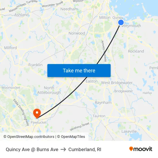 Quincy Ave @ Burns Ave to Cumberland, RI map