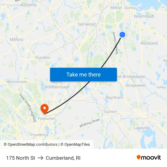 175 North St to Cumberland, RI map