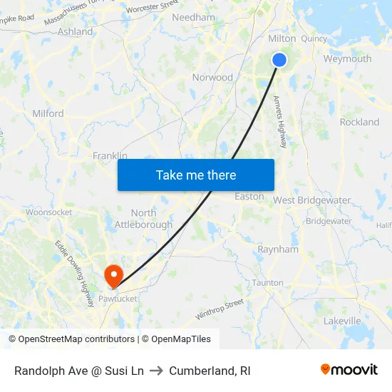 Randolph Ave @ Susi Ln to Cumberland, RI map