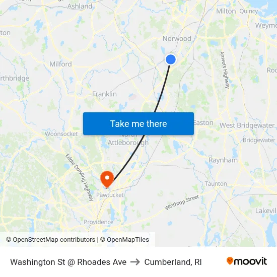 Washington St @ Rhoades Ave to Cumberland, RI map