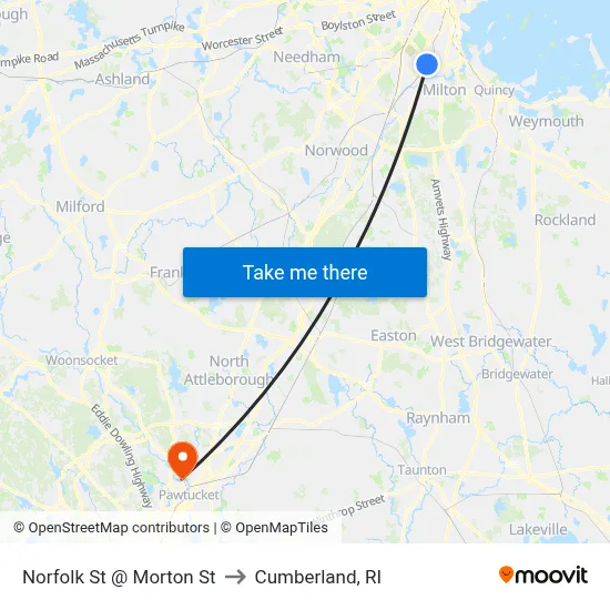 Norfolk St @ Morton St to Cumberland, RI map