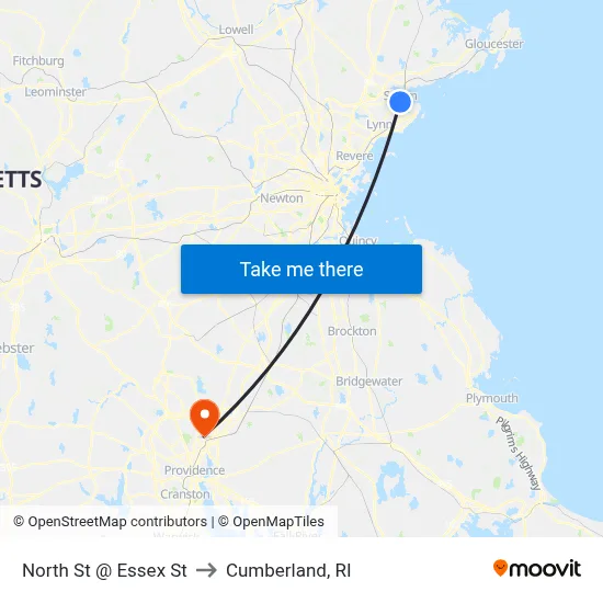 North St @ Essex St to Cumberland, RI map