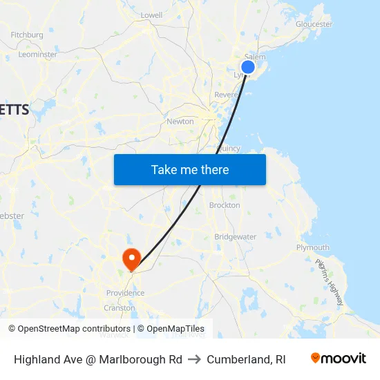 Highland Ave @ Marlborough Rd to Cumberland, RI map