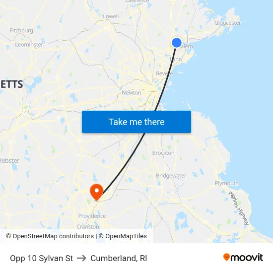 Opp 10 Sylvan St to Cumberland, RI map