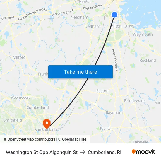Washington St Opp Algonquin St to Cumberland, RI map