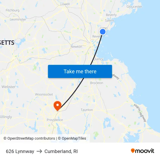 626 Lynnway to Cumberland, RI map