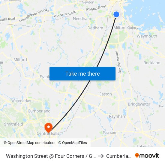 Washington Street @ Four Corners / Geneva Station to Cumberland, RI map