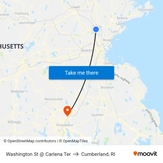 Washington St @ Carlena Ter to Cumberland, RI map
