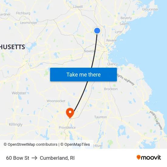 60 Bow St to Cumberland, RI map