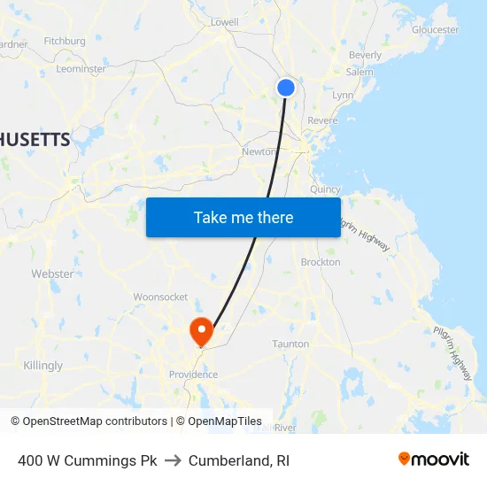 400 W Cummings Pk to Cumberland, RI map