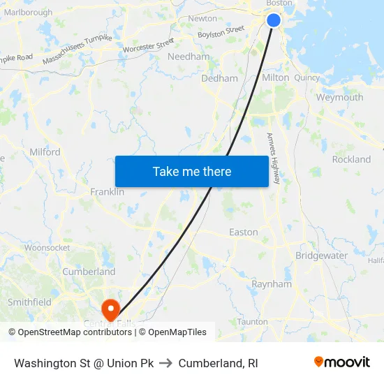 Washington St @ Union Pk to Cumberland, RI map
