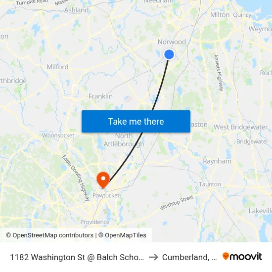 1182 Washington St @ Balch School to Cumberland, RI map