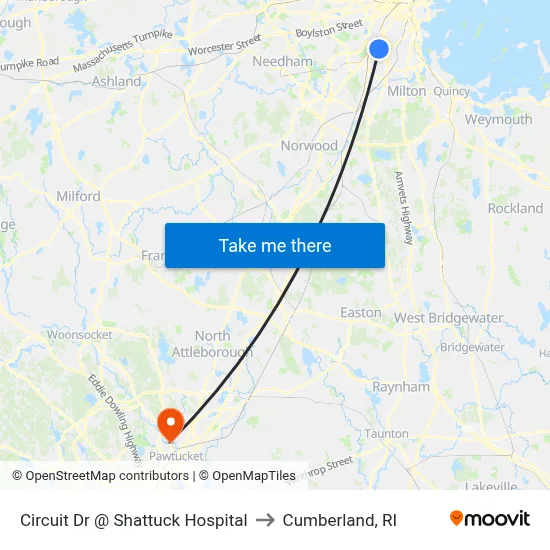 Circuit Dr @ Shattuck Hospital to Cumberland, RI map