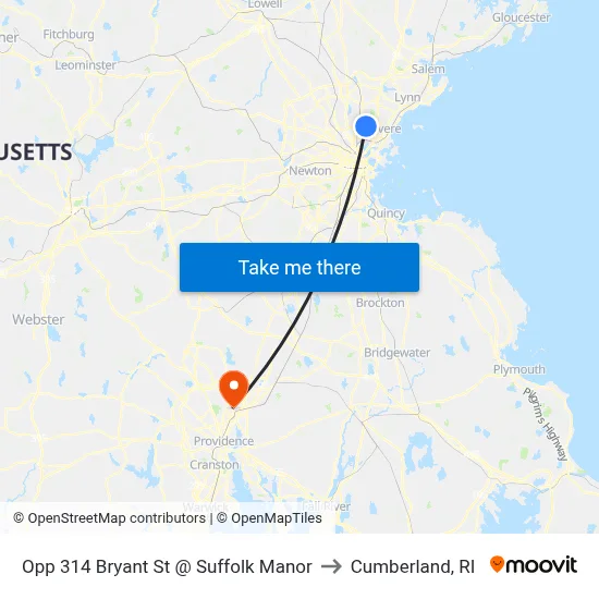Opp 314 Bryant St @ Suffolk Manor to Cumberland, RI map