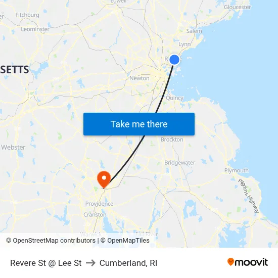 Revere St @ Lee St to Cumberland, RI map