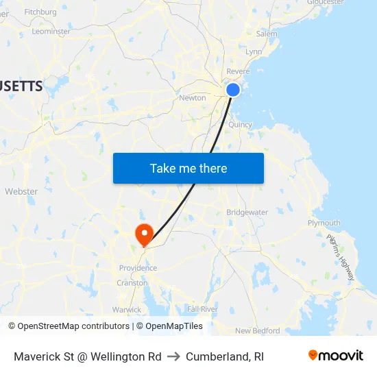 Maverick St @ Wellington Rd to Cumberland, RI map