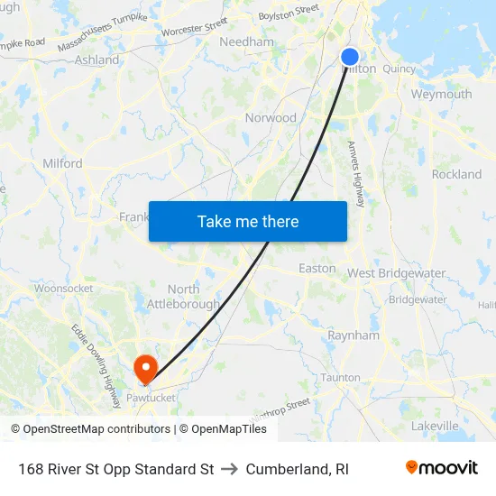 168 River St Opp Standard St to Cumberland, RI map