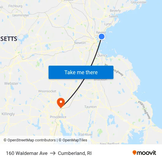 160 Waldemar Ave to Cumberland, RI map
