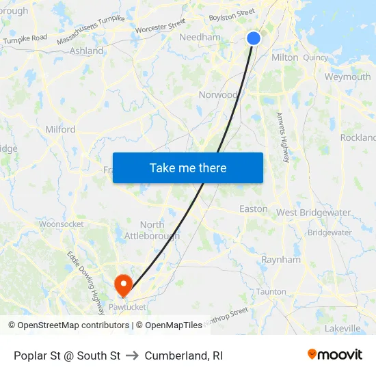 Poplar St @ South St to Cumberland, RI map