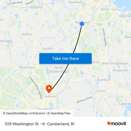 528 Washington St to Cumberland, RI map