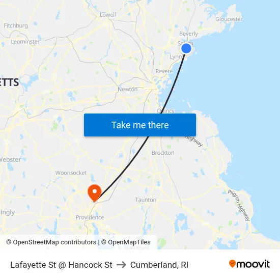 Lafayette St @ Hancock St to Cumberland, RI map