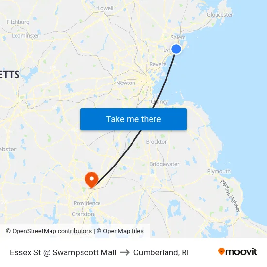 Essex St @ Swampscott Mall to Cumberland, RI map