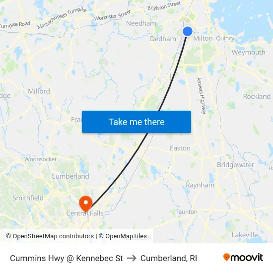 Cummins Hwy @ Kennebec St to Cumberland, RI map