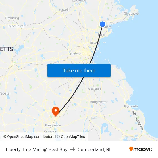 Liberty Tree Mall @ Best Buy to Cumberland, RI map