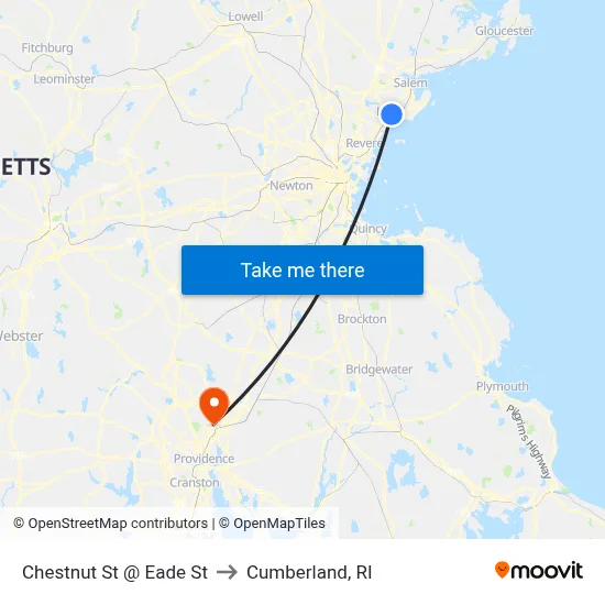 Chestnut St @ Eade St to Cumberland, RI map