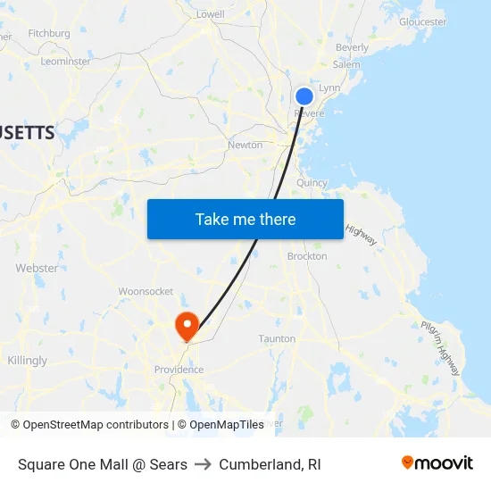 Square One Mall @ Sears to Cumberland, RI map